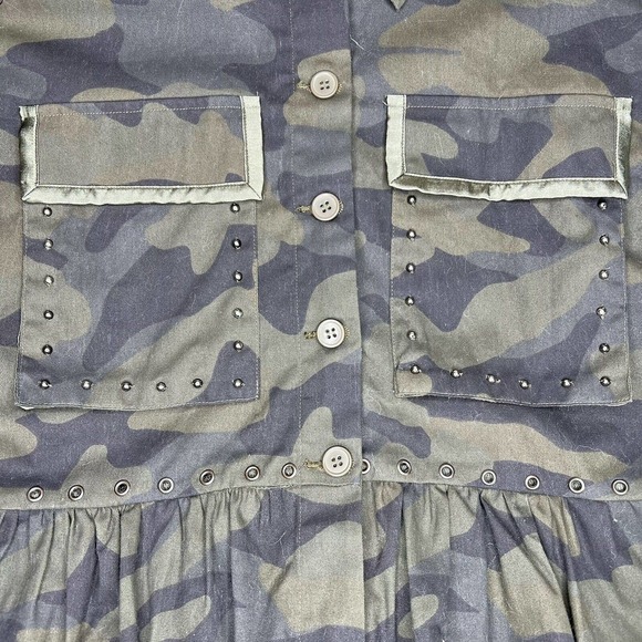 Joie Samia Camo Fatigue Ruffle Hem Peplum ¾ Sleeves Button Up Cargo Jacket Sz S - Picture 5 of 11